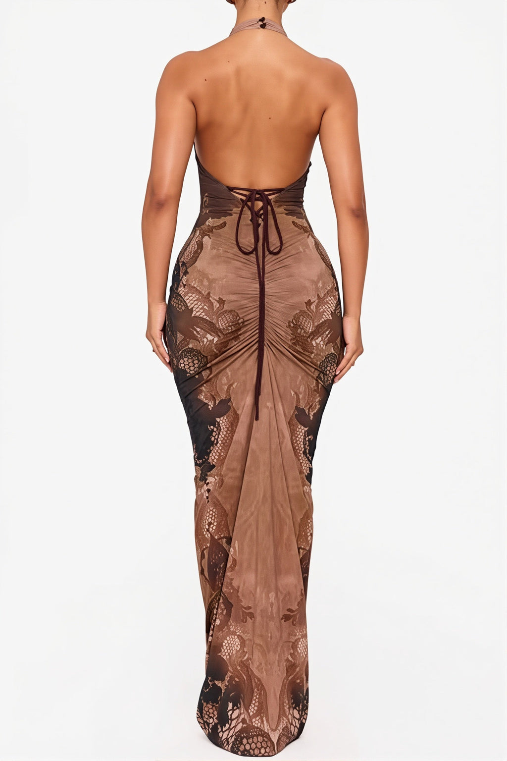 Lace Pattern Halter Backless Maxi Dress