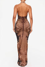Lace Pattern Halter Backless Maxi Dress