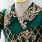 Mädchen Festkleid Kinder Vintage Wunderschönes grünes goldenes Pailletten-Party-Prinzessinnen-Kommunionskleid 