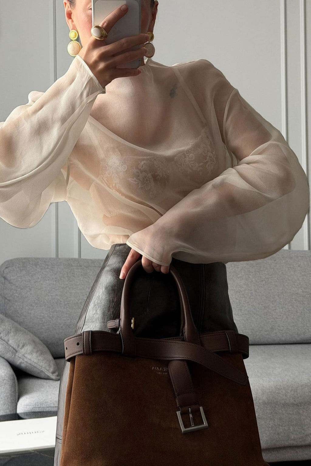 Sheer Mesh Long Sleeve Blouse