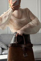 Sheer Mesh Long Sleeve Blouse