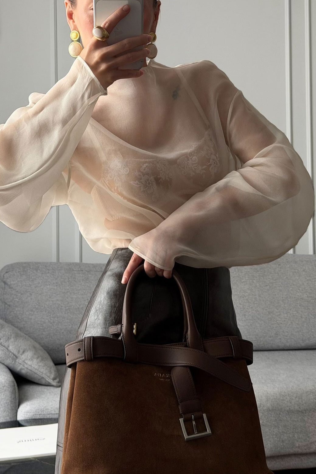 Sheer Mesh Long Sleeve Blouse