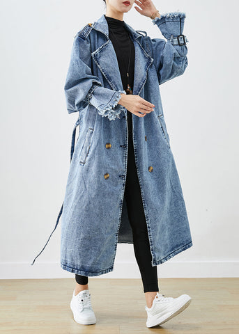 Art Hellblau Revers Doppelbrust Denim Trenchcoats Herbst 
