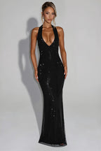 Sequin Deep V-Neck Bodycon Maxi Dress