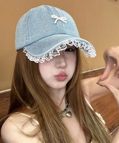 Gorra de béisbol vaquera con borde de encaje (2025) 