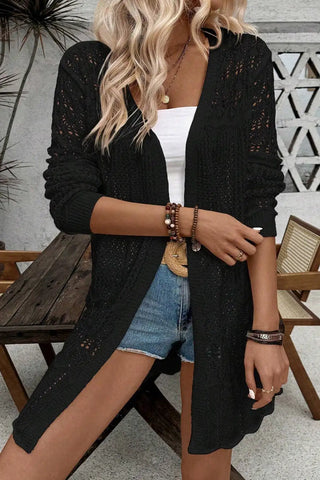 chic black crochet open front cardigan
