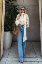Elegant Tie Sheer Lace Long Sleeve Blouse
