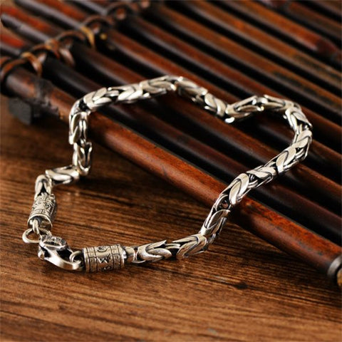 Sterling Silver Buddhist Mantra Vajra Byzantine Chain Bracelet