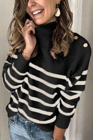 Chicindress Gestreifter Pullover mit Knopfdesign 