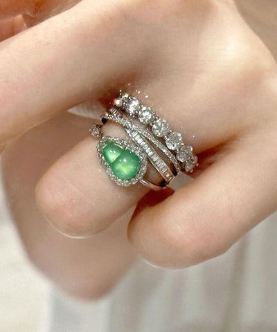 Anillos únicos de calabaza de cristal de circón de plata esterlina verde 