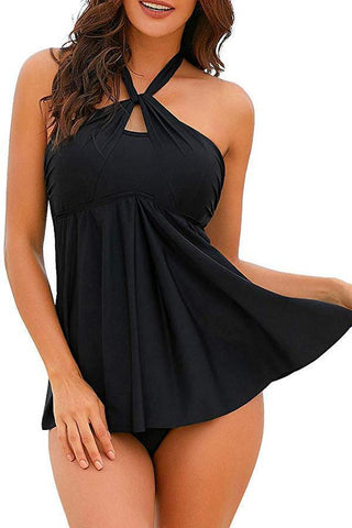 Neckholder- oder trägerloses Bandeau-Tankini-Set in Schwarz 