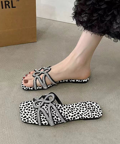 Schwarze Mode Zirkon Splicing Flats Slide Sandalen Peep Toe 