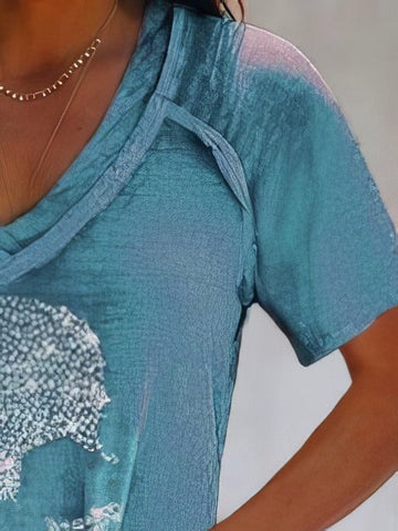 Skull Print Deep V-neck Pullover T-shirt