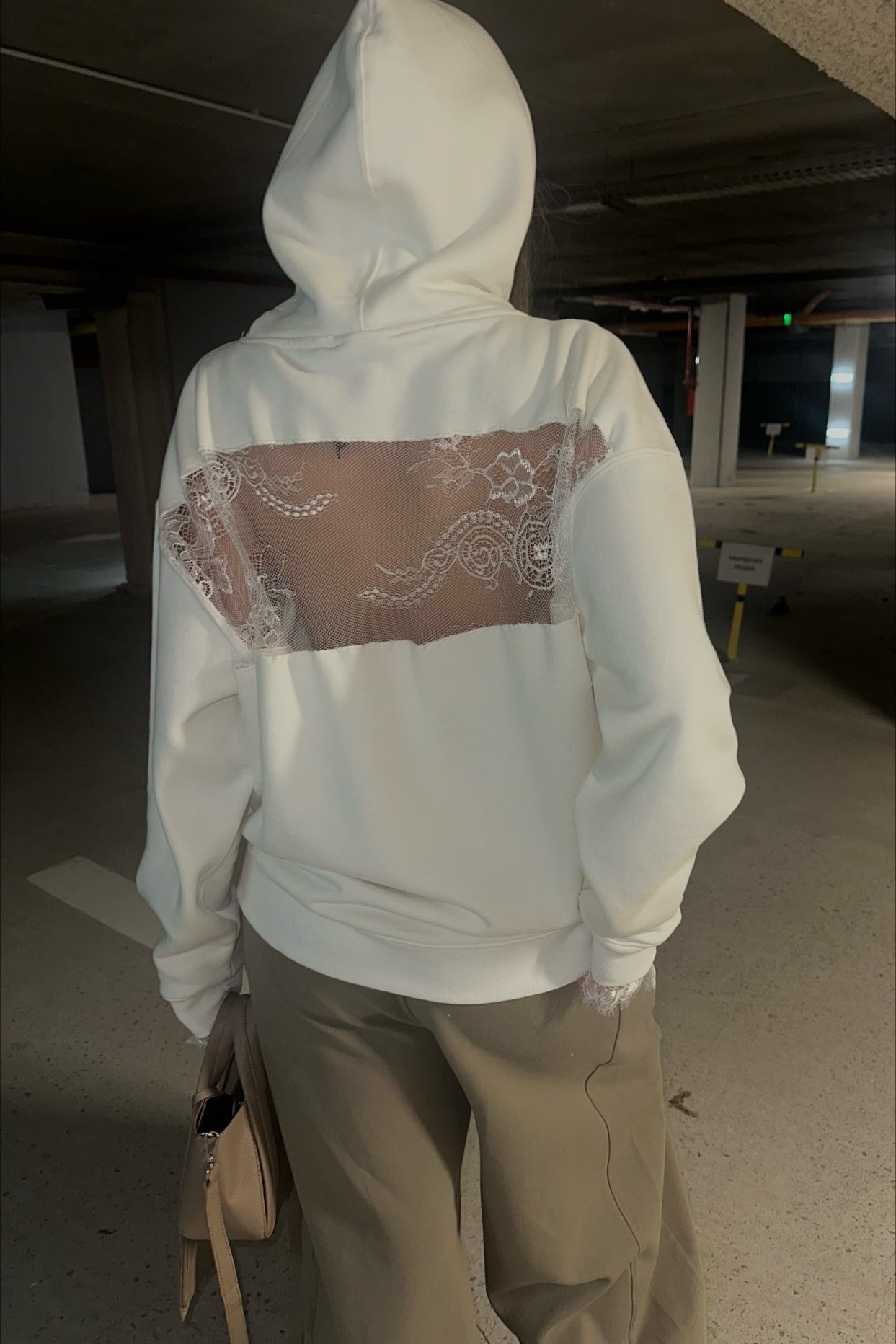 Lace Sheer Cutout Patchwork Hoodie