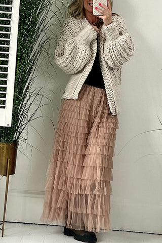 Touch of Fall – Lockere Strickjacke mit Ballonärmeln 