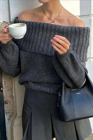 Sexy schulterfreie Pullover in Volltonfarbe 