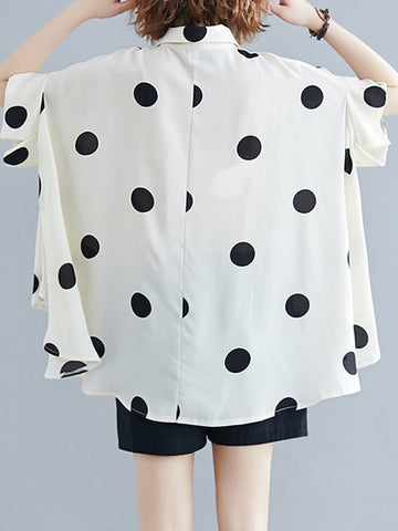 Fledermausärmel Lose Polka-Dot Revers Blusen &amp; Hemden Tops 