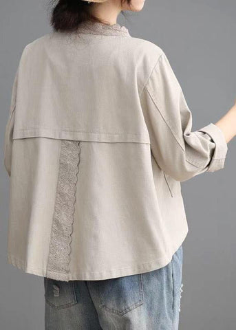 Boho Schwarzer lässiger Jeansmantel mit Knopfstickerei 
