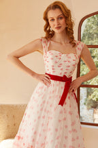Vestido de fiesta largo estilo princesa, corte en A, escote corazón y lazo