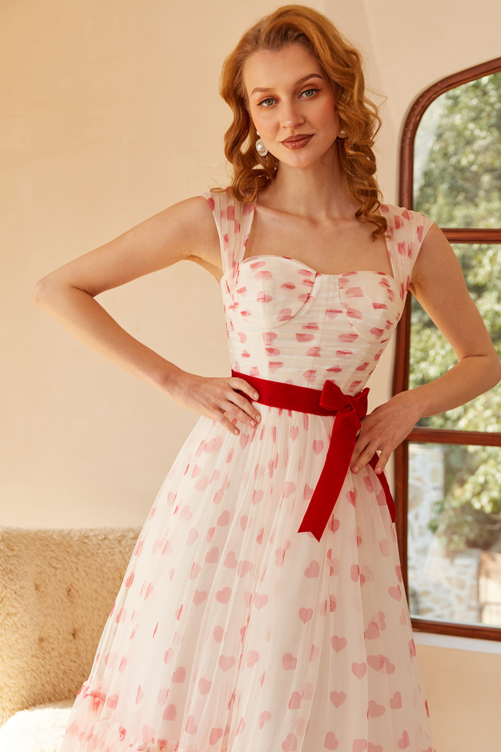 Vestido de fiesta largo estilo princesa, corte en A, escote corazón y lazo