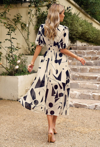 VESTIDO MIDI ESTAMPADO HIDDEN PASSAGE - BEIGE 