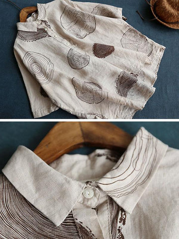 Ramie Cotton Loose Annual Ring Pattern Shirt Tops
