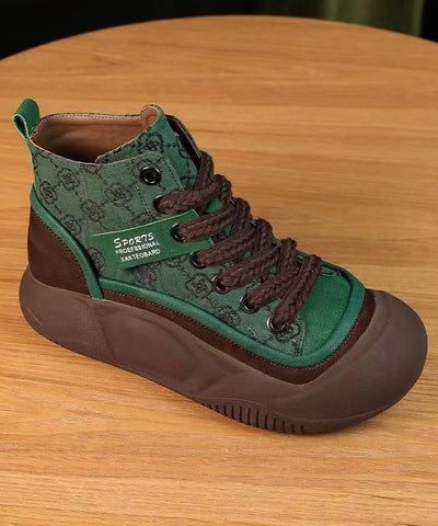 Zapatos planos de plataforma de lona casual color caqui con tiras cruzadas 