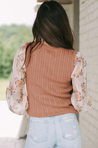 floral patchwork cable knit sweater