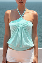 Mint Cross Ruched Casual Halter Top