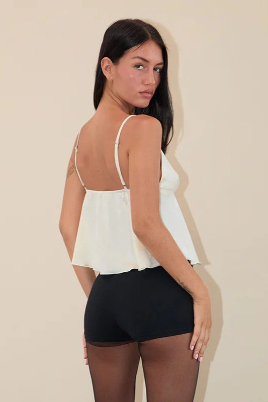 Minimal Deep V Solid Floral Jacquard Cami Top
