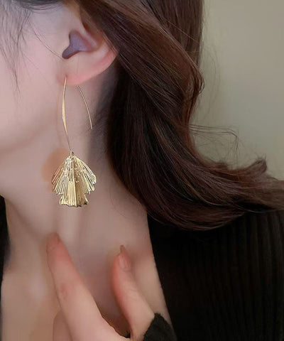 Unique Gold Sterling Silver Alloy Ginkgo leaves Drop Earrings