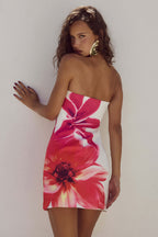 Sexy Strapless Floral Print Bodycon Mini Dress