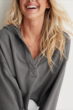 Chic Relaxed Solid V-Neck Hoodie