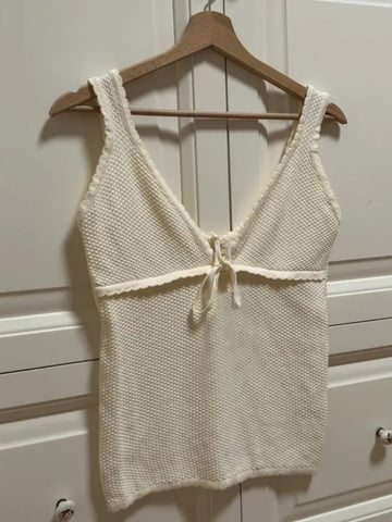 TARUXY Top corto retro con escote en V profundo para mujer, estilo Y2K, con volantes, estilo vintage, con lazo anudado, tejido, sin espalda, bonito, 2024 