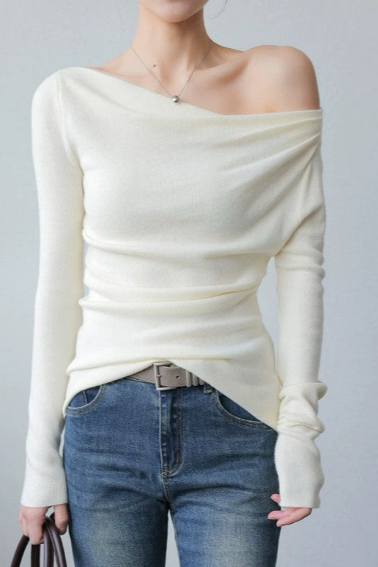 Chic Off Shoulder Fitted Knit Top