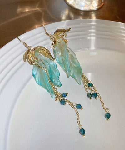 Pendientes colgantes con borlas de cristal acrílico de aleación asimétrica verde claro de moda 