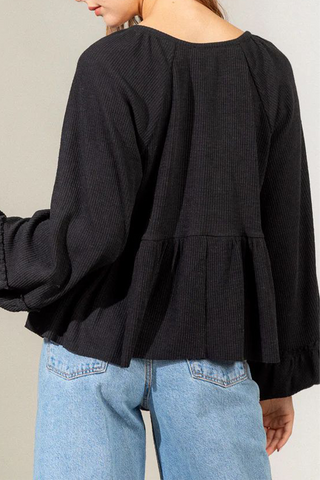 Blusa informal de cuello en V con botones y fruncido de color liso para uso diario (5 colores) 