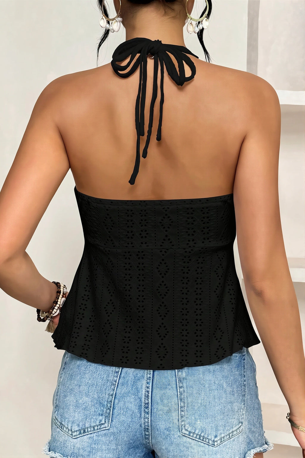 Hollow Out V Neck A-Line Halter Top