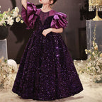 Kommunionkleid für Blumenmädchen, Paillettenkleid mit Rückenbindefunktion, Prinzessinnenkleid 