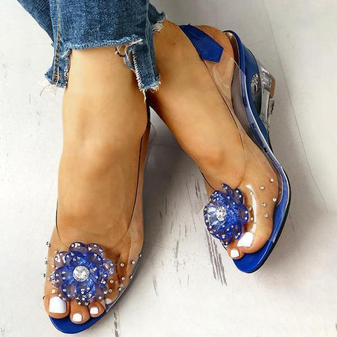 Yellow Slingback Flower Rhinestone Sandals