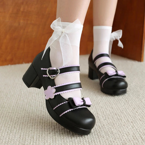 - Zapatos Mary Jane estilo Harajuku japonés de primavera, bonitos, estilo Lolita, para chicas, con punta redonda, colores combinados, para cosplay, con lazo, Kawaii Chic. 