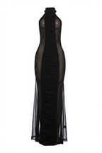 Halter Cutout Back Mesh Sheer Slim Maxi Dress