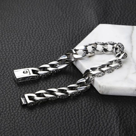 Sterling Silver Ivy Rimmed Curb Chain Bracelet