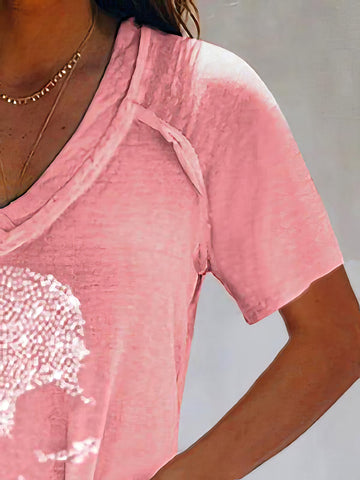 Skull Print Deep V-neck Pullover T-shirt