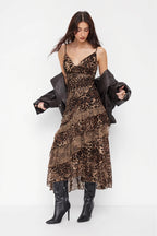 Lace Leopard Print Layered Maxi Dress