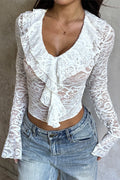 Lace Ruffle Long Sleeve Casual Blouse
