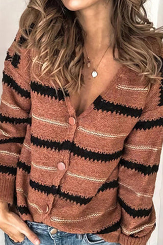 Suéteres de cuello en V con patchwork a rayas de moda urbana 