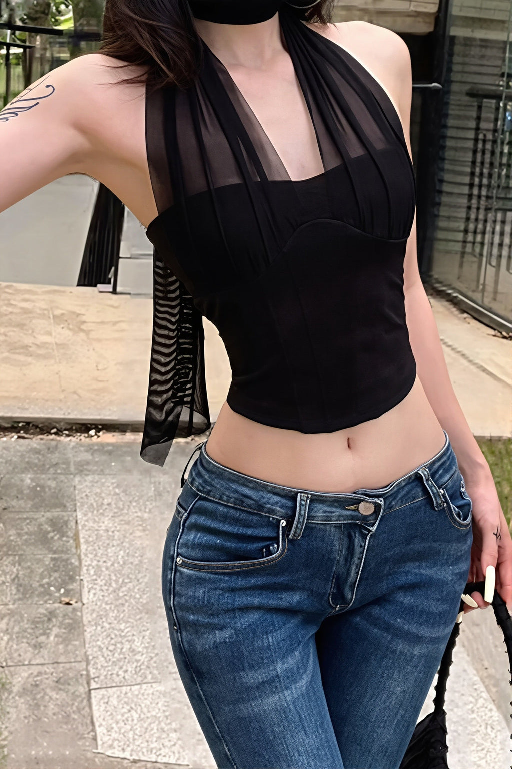 Solid Cropped Boned Halter Neck Sexy Backless Halter Top