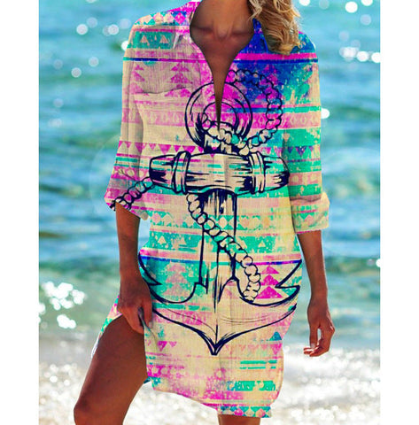Bikini Coat Swimsuit Cardigan Women's Printed Holiday Beach Shirt
