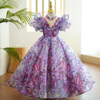 Kommunionkleid für Babys und Kleinkinder, lila Pailletten, bauschig, Prinzessinnenkleid 